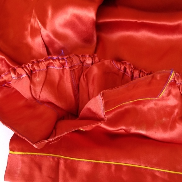 Asian Hand Embroidered Gold Dragon Red Silk Pajama Slippers Box Ensemble Size S - Picture 6 of 16